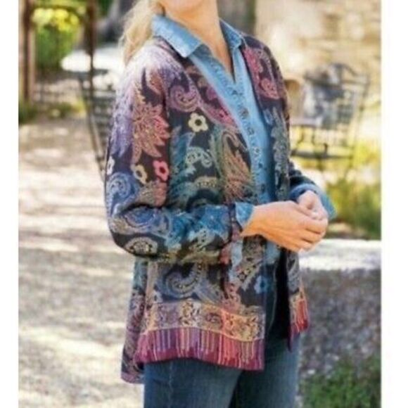 Soft Surroundings Womens Purple Green Paisley Paloma Cardigan Sweater Medium - Picture 1 of 9